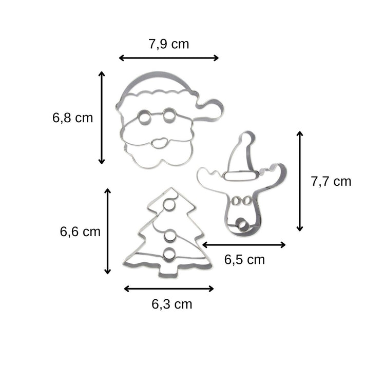 Set de 3 emporte-pièces de Noël (père-noël, sapin, renne) Zenker