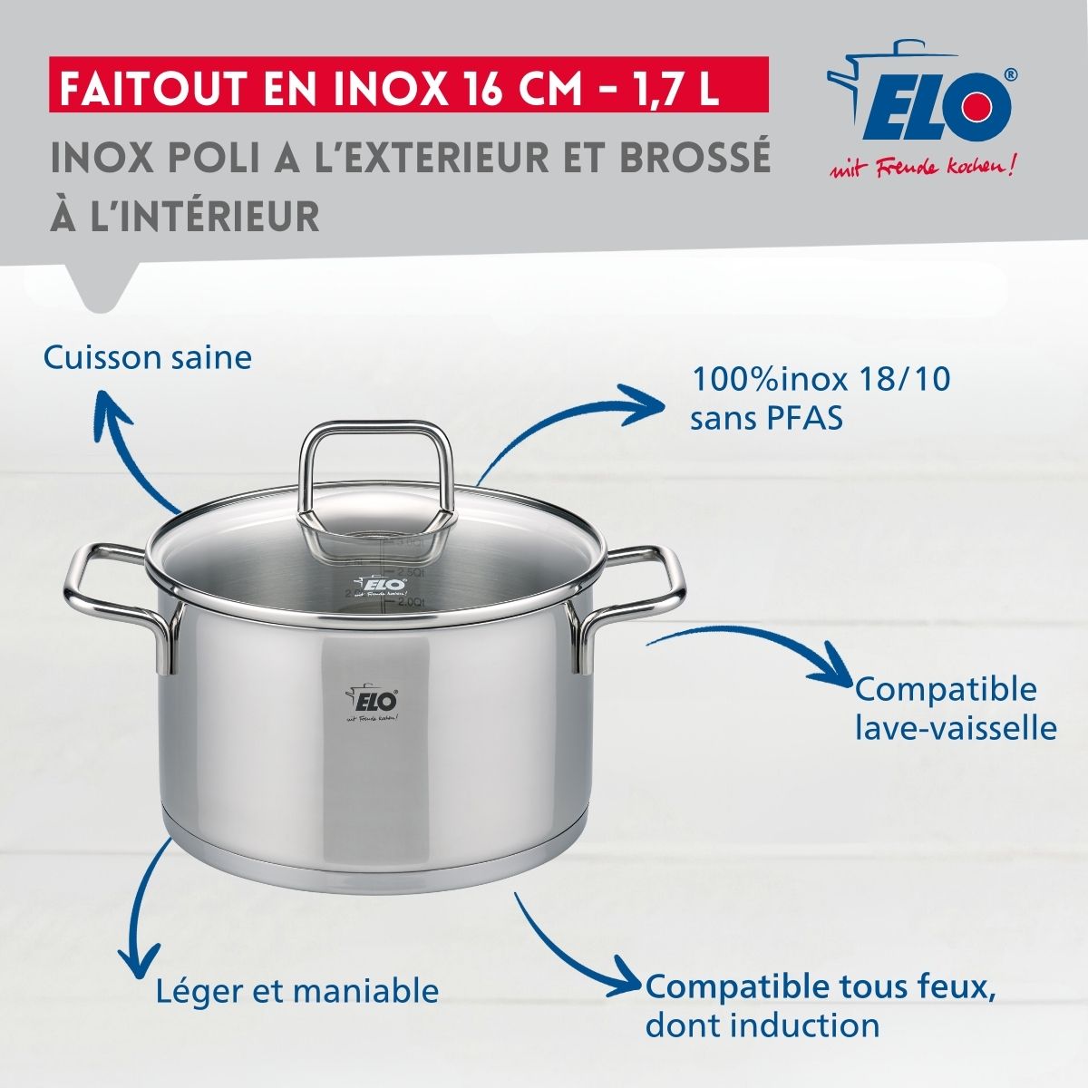 Marmite en inox avec couvercle en verre 16 cm Elo Citrin