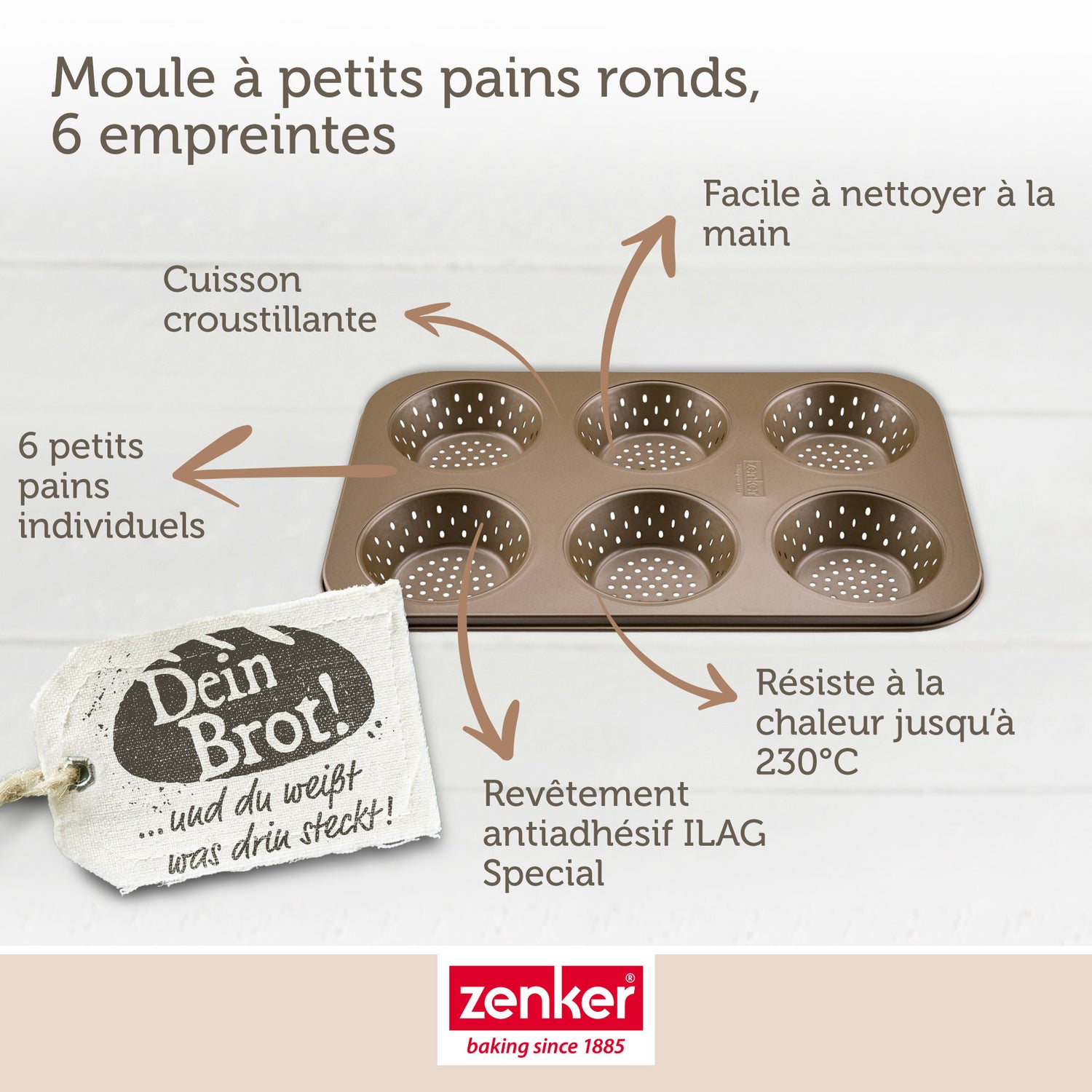 Moule à petits pains individuels ronds 6 empreintes Zenker Mojave Gold