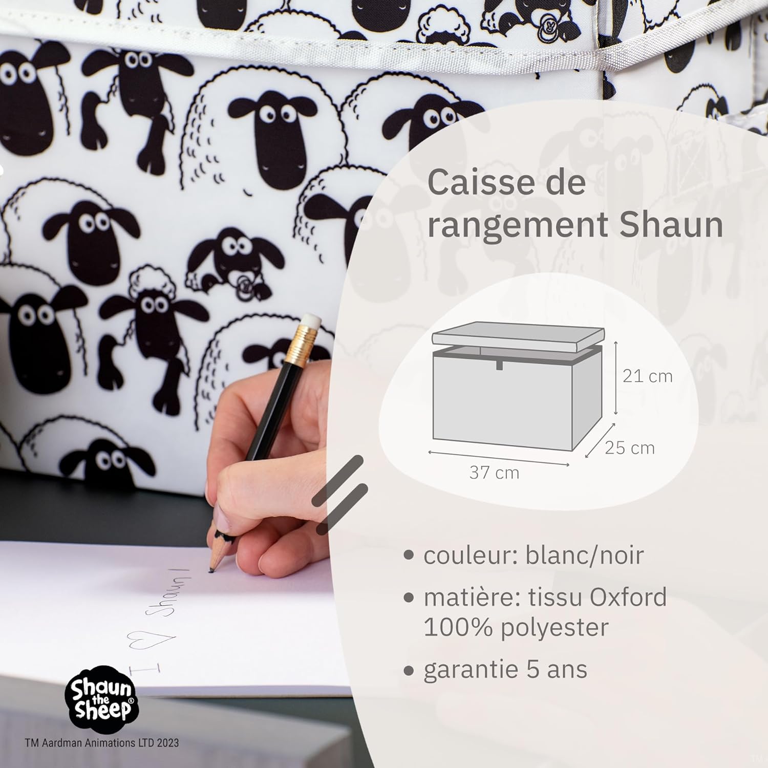 Boîte de rangement avec couvercle fond blanc Lifeney Shaun le mouton