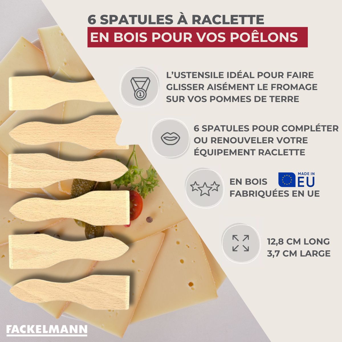 Lot de 6 spatules à raclette en bois Fackelmann Wood Edition