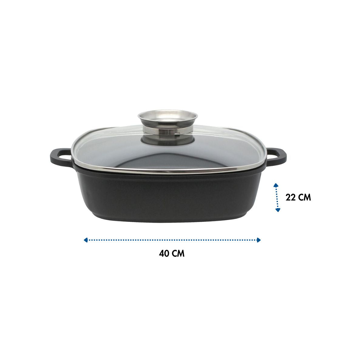 Marmite carrée 28 cm avec couvercle compatible tous feux Elo Alucast