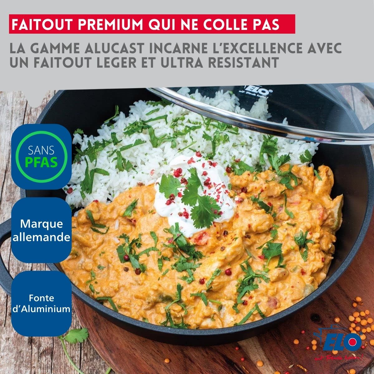 Faitout 24 cm et couvercle Elo Alucast
