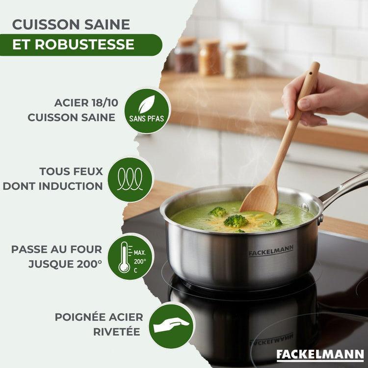 Batterie de cuisine avec 2 casseroles 14 et 18 cm en inox sans PFAS Fackelmann Vita3