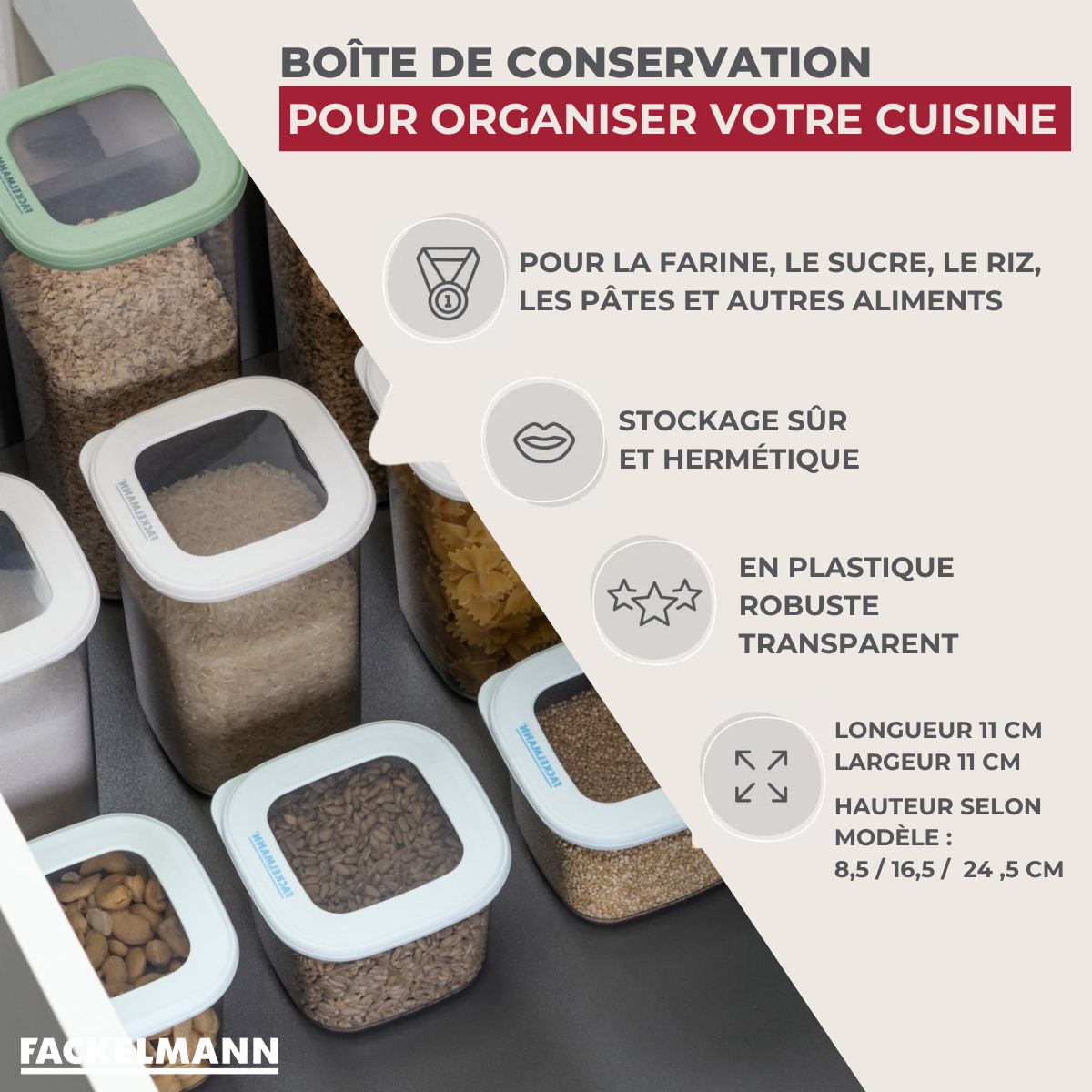Lot de 6 boîtes hermétiques 11 cm avec 6 ustensiles de cuisine Fackelmann Storage