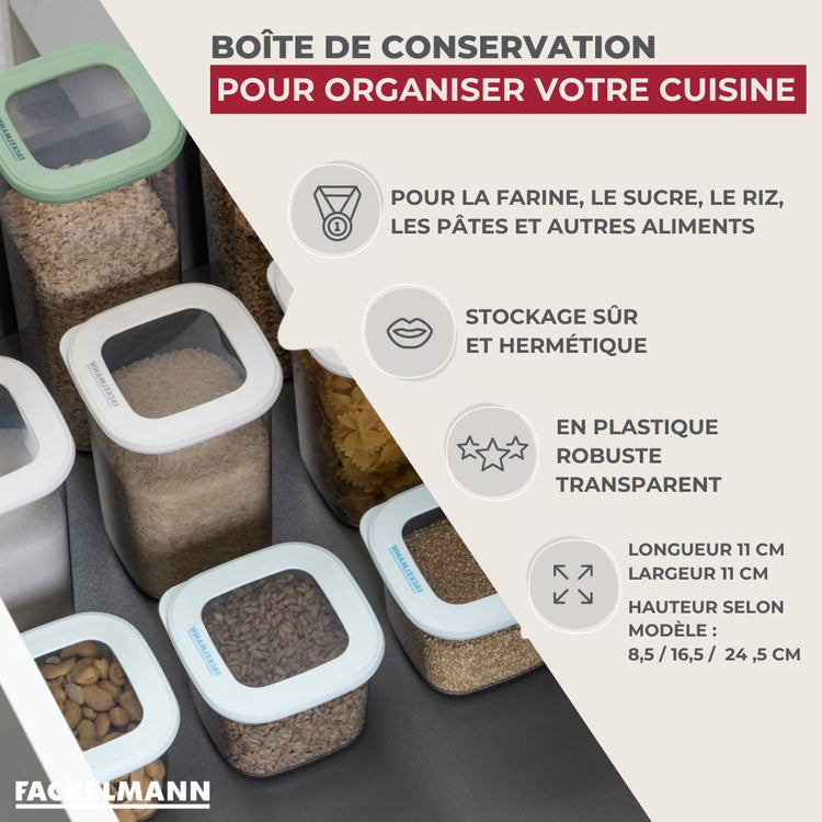 Lot de 2 boîtes hermétiques alimentaires L 11 cm Fackelmann Storage