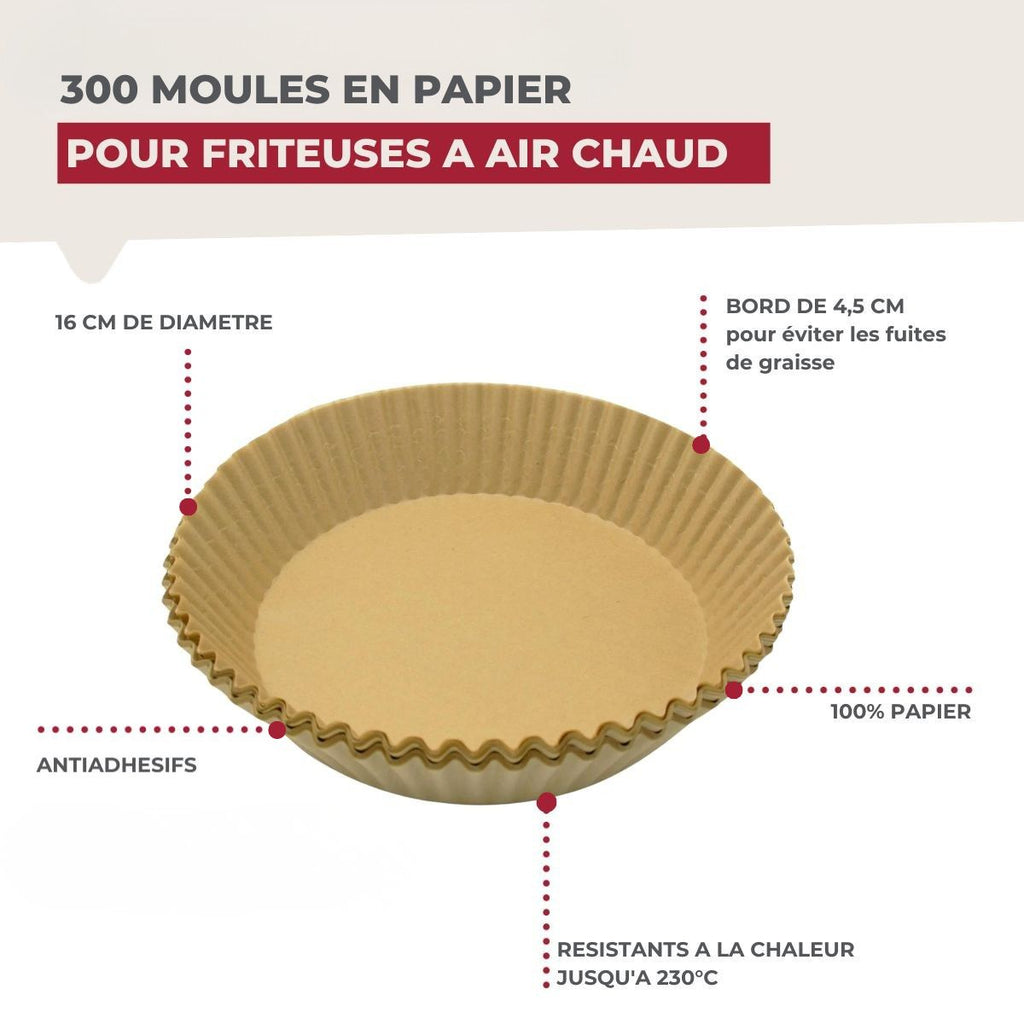 Lot de 300 Moules en papier air fryer ronds 16 cm Fackelmann
