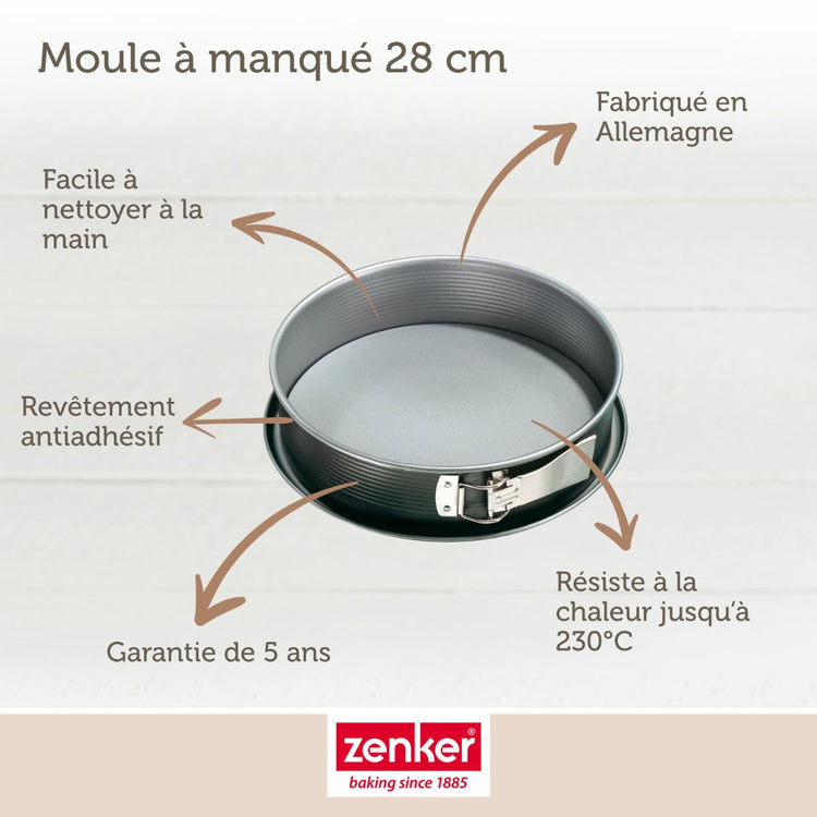 Set à pâtisserie avec 1 Moule à charnière rond 28 cm à fond plat, 1 spatule Zenker et 2 bols à mixer en inox Fackelmann