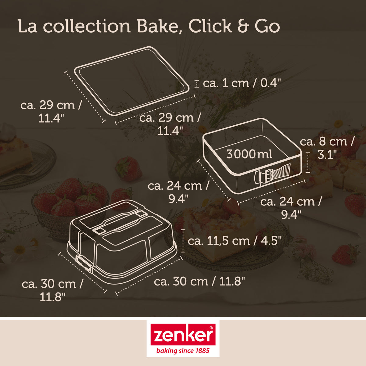 Set de 4 ustensiles de pâtisserie moule à gâteaux bol à mixer et spatule de cuisine Zenker Bake Click and Go