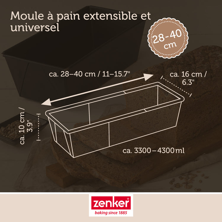 Set pâtisserie avec grand moule à cake extensible, 2 bols à mixer, verre mesureur et spatule Zenker