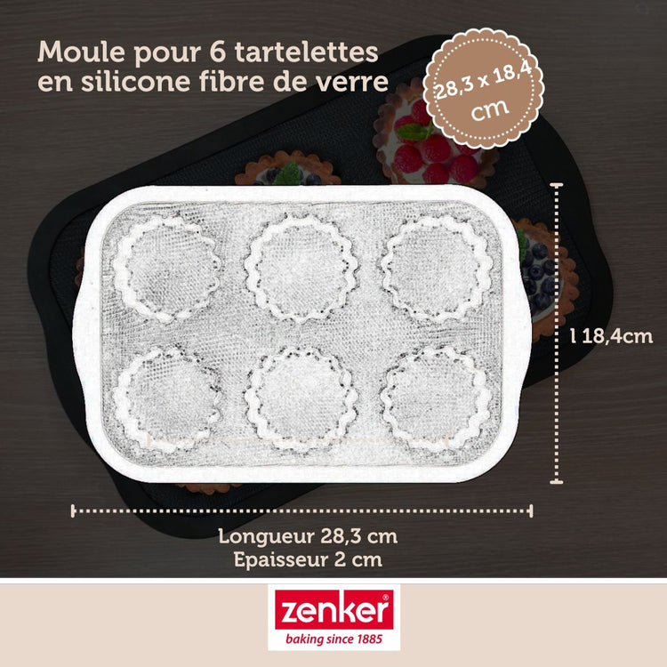 Set pâtisserie avec moule 6 tartelettes 28 x 18 cm en silicone, 2 bols à mixer, verre mesureur et spatule Zenker