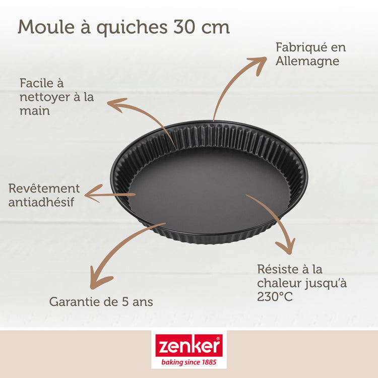 Set pâtisserie avec moule à quiche lorraine 30 cm antiadhésif, 2 bols à mixer, verre mesureur et spatule Zenker