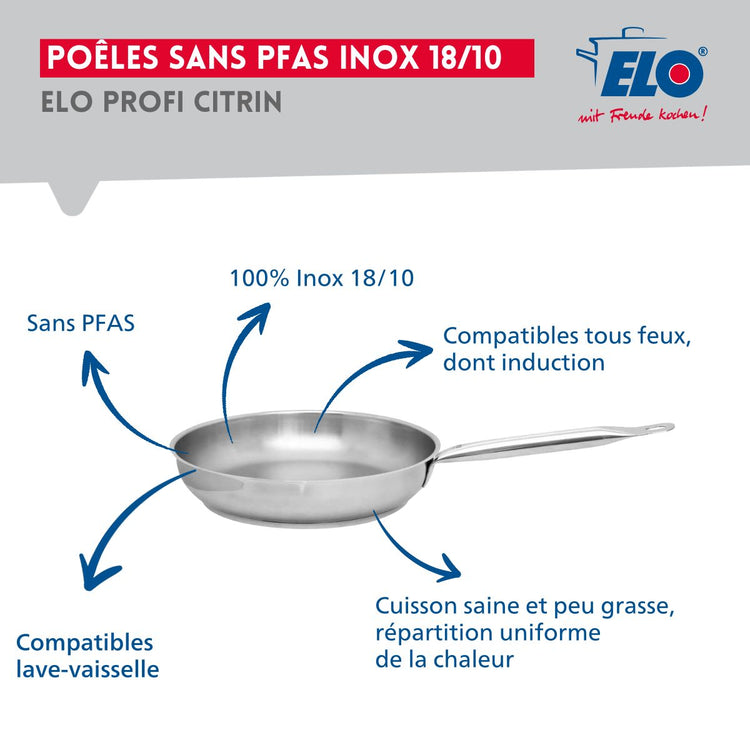 Ensemble de 1 Poêle de cuisson 24 cm et 4 faitouts 14, 16, 20 et 26 cm Elo Profi Citrin