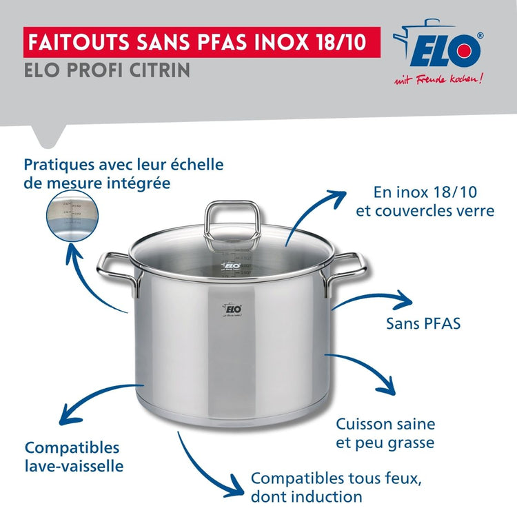 Ensemble de 1 Poêle de cuisson 32 cm et 1 faitout 26 cm Elo Profi Citrin