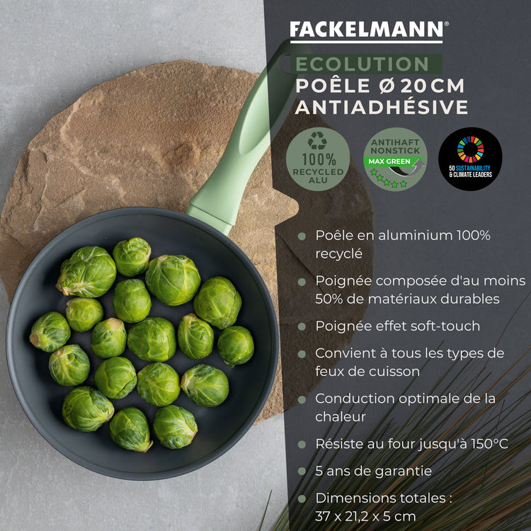 Lot de 3 poêles à frire de 20 cm 24 cm et 28 cm en aluminium recyclé Fackelmann Ecolution