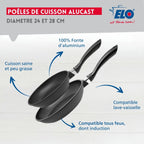 Lot de 2 poêles à frire en fonte d'aluminium 24 cm et 28 cm Elo Alucast