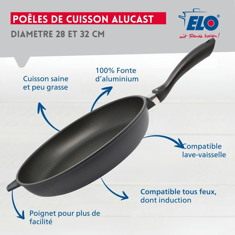 Lot de 2 poêles à frire en fonte d'aluminium 28 cm et 32 cm Elo Alucast