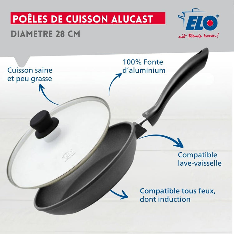 Ensemble poêle à frire avec couvercle en verre 28 cm Elo Alucast