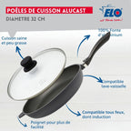 Poêle à frire 32 cm en aluminium pressé avec couvercle en verre Elo Alucast