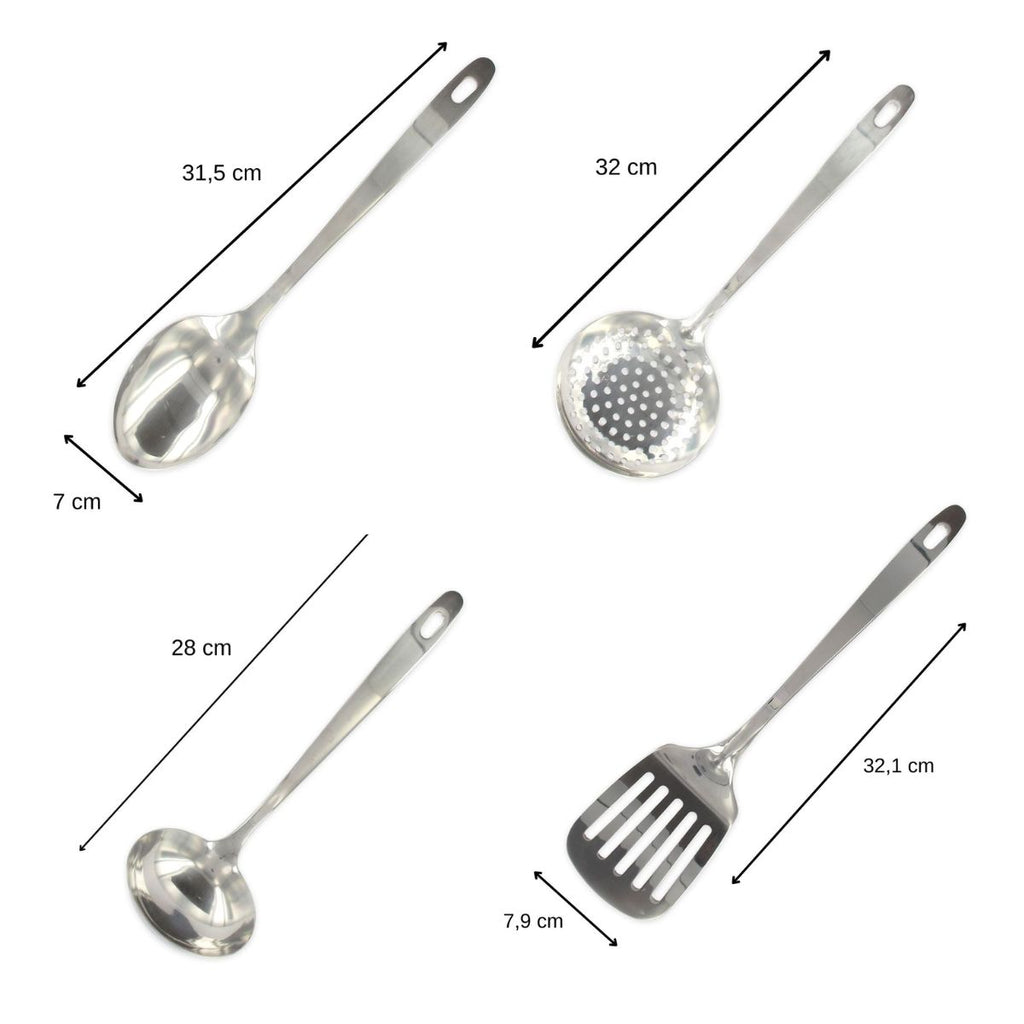 Ensemble de 4 ustensiles de cuisine en inox louche spatule ajourée cuillère et écumoire Fackelmann Oxford