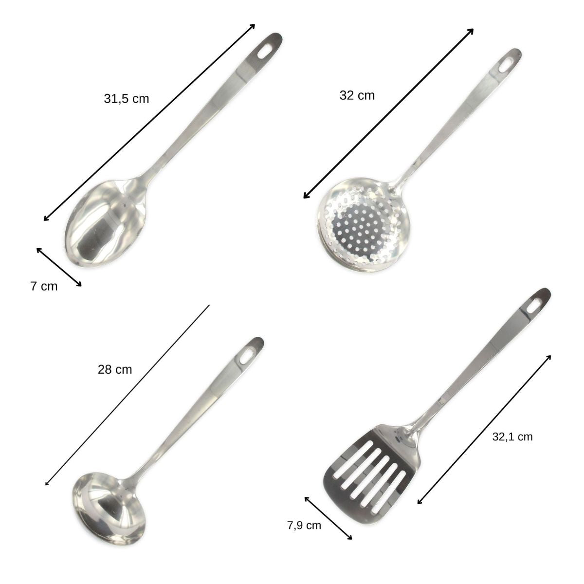 Ensemble de 4 ustensiles de cuisine en inox louche spatule ajourée cuillère et écumoire Fackelmann Oxford