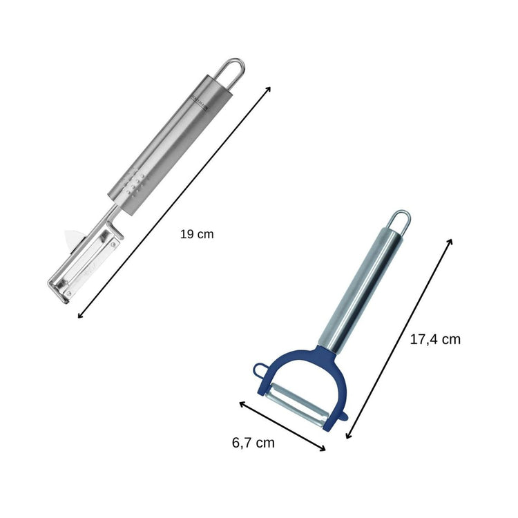 Duo Eplucheur à légumes pendule 19 cm et rasoir à légumes inox et plastique 17 cm Fackelmann
