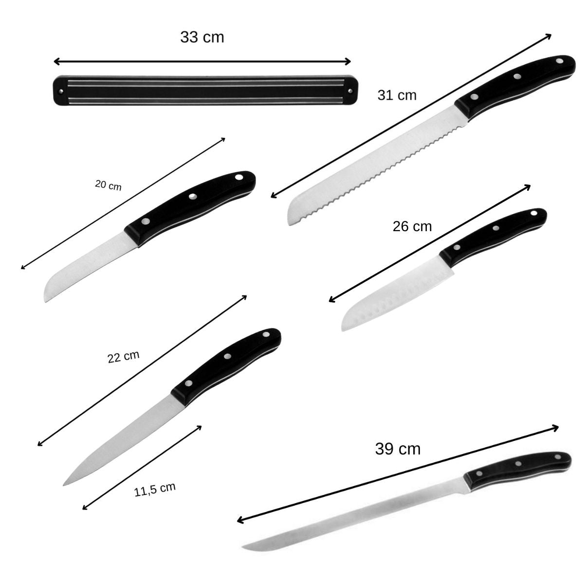 Ensemble de 5 couteaux Fit et 1 support mural Nirosta