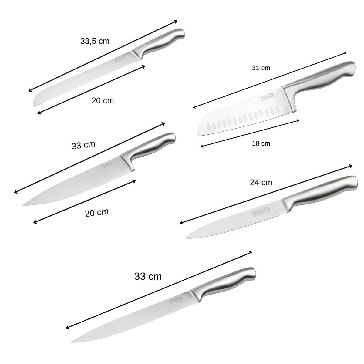 Ensemble de 5 couteaux de cuisine professionnels en inox Nirosta Star