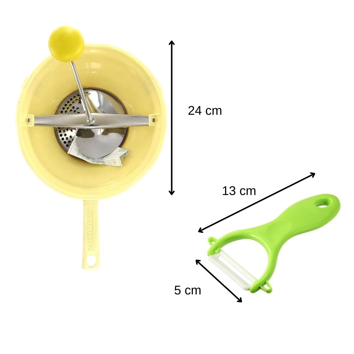 Ensemble de 2 ustensiles spécial purée avec éplucheur et moulin à légumes Fackelmann