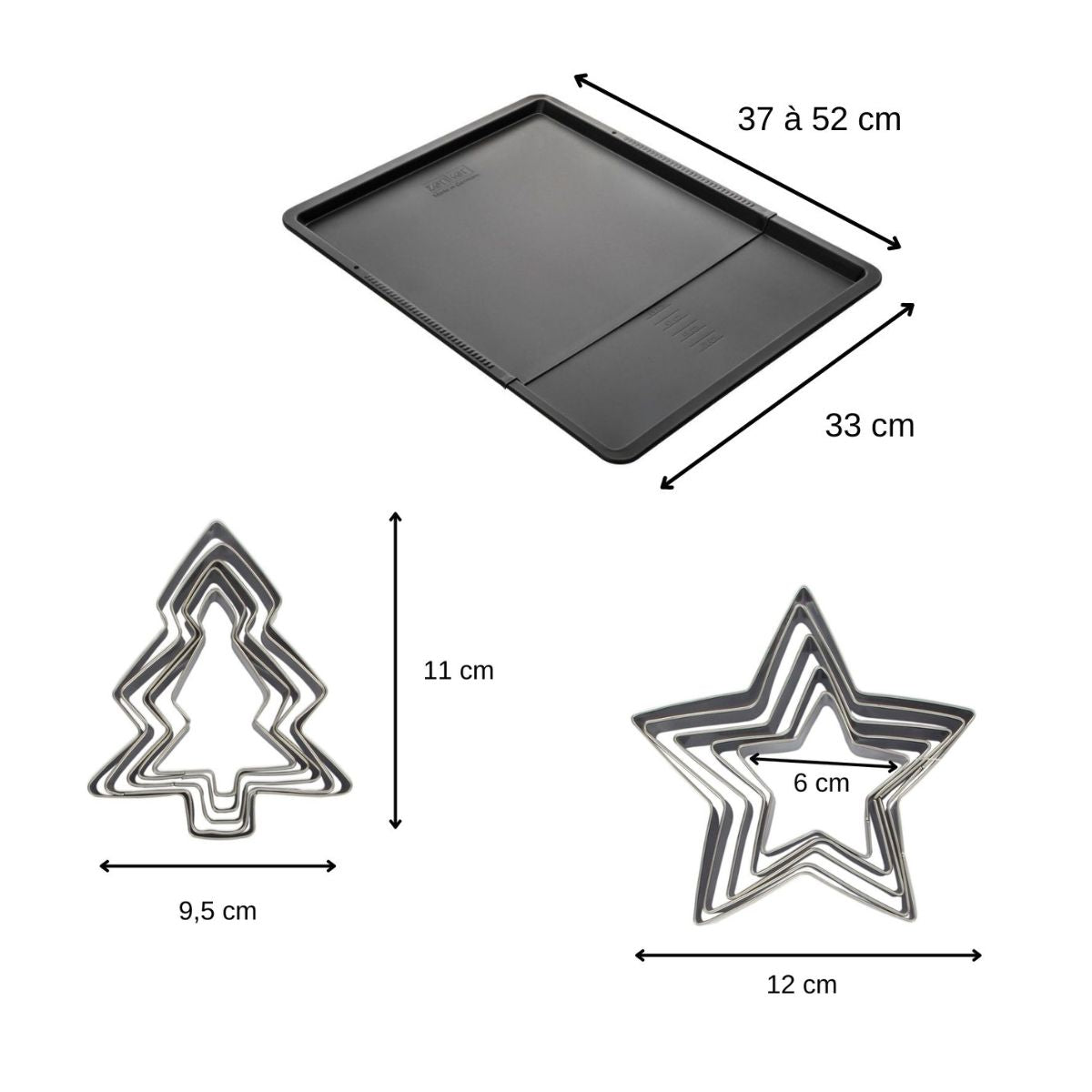 Ensemble avec plaque à pâtisserie extensible et 10 emporte-pièces Zenker