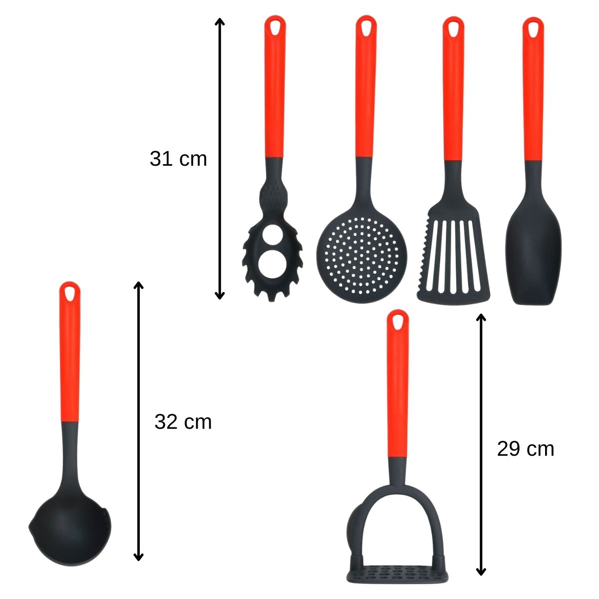 Ensemble de 6 ustensiles de cuisine 2 en 1 manche rouge Fackelmann Tinted Love