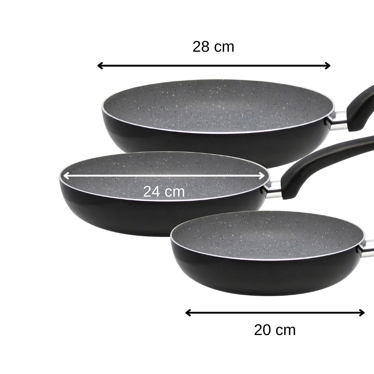 Set de 3 poêles à frire 20 cm + 24 cm + 28 cm Elo Dolomit