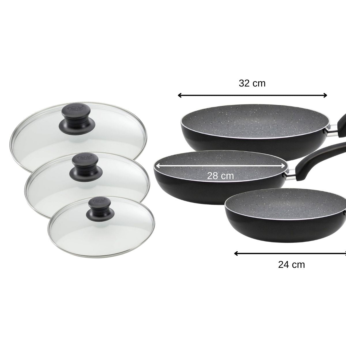 Ensemble de 3 poêles de cuisine et 3 couvercles 24 cm 28 cm et 32 cm Elo Dolomit