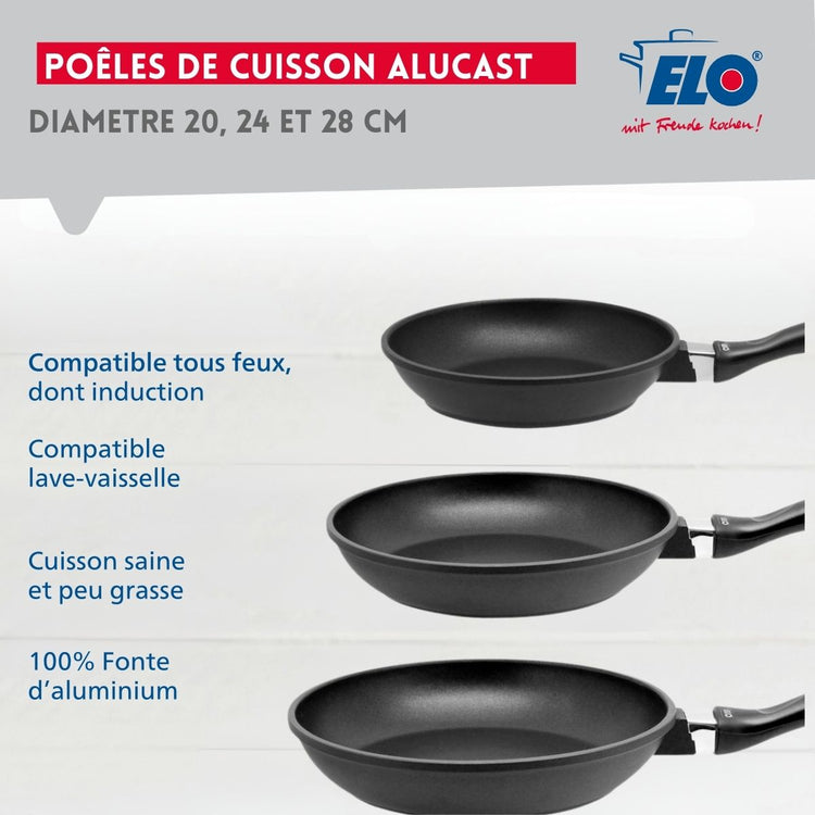 Set de 3 poêles à frire de 20 cm 24 cm et 28 cm Elo Alucast