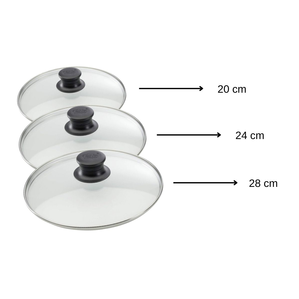 Set de 3 couvercles de cuisson en verre 20 cm 24 cm et 28 cm Elo