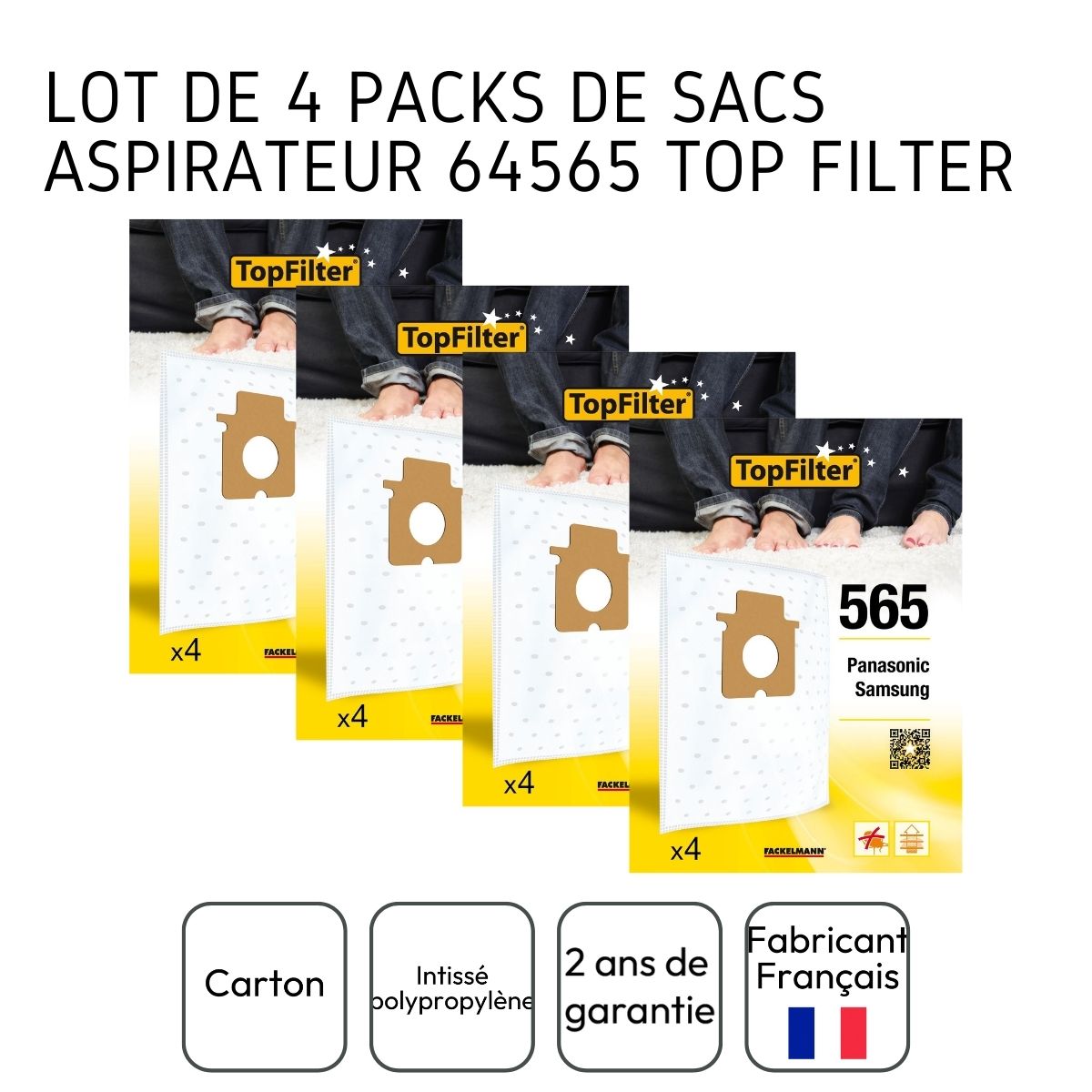Lot de 4 packs de 4 sacs aspirateur 64565 pour Samsung et Panasonic TopFilter Premium