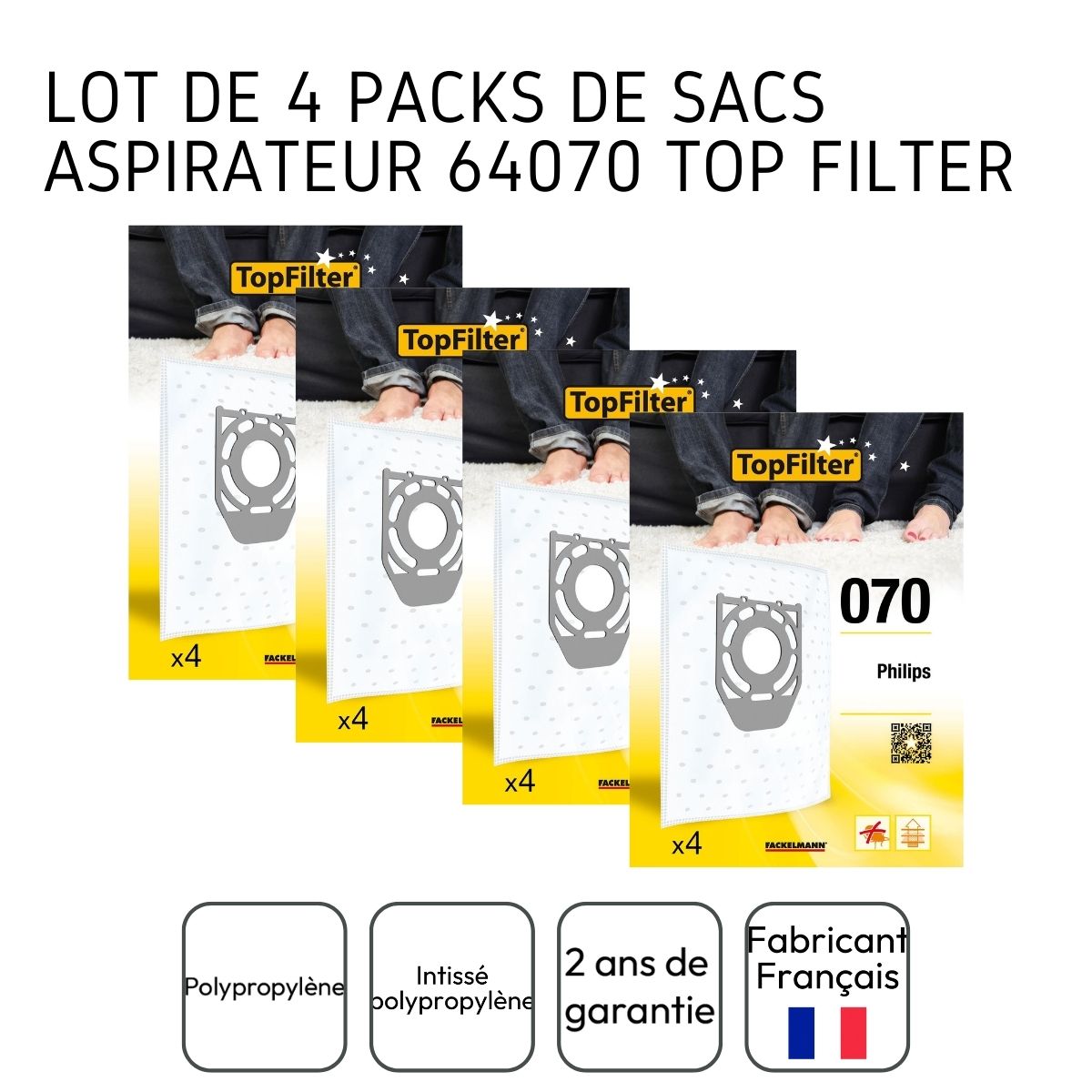 Lot de 4 packs de 4 sacs aspirateur 64070 Philips TopFilter Premium