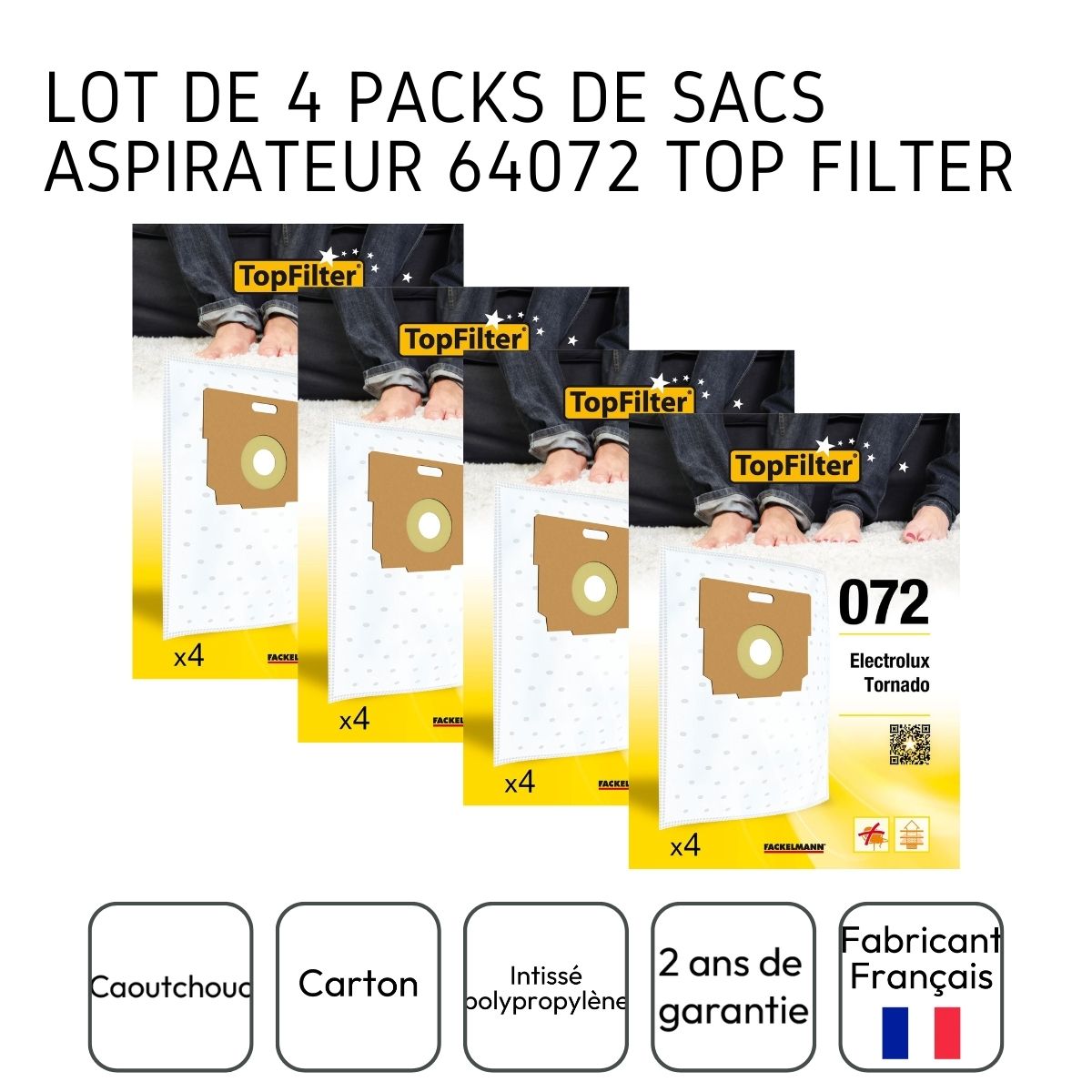 Lot de 4 packs de 4 sacs aspirateur 64072 Tornado TopFilter Premium