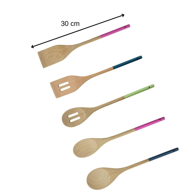 Ensemble de cuillères et spatules de cuisine en bois 30 cm Tasty Green