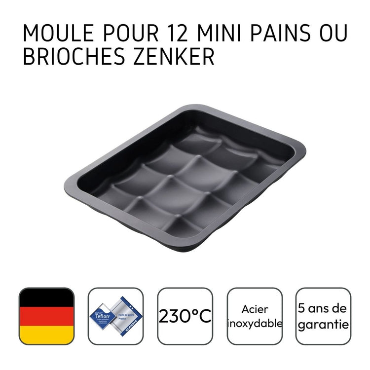 Ensemble de 2 Moules 12 mini pains ou brioches 36 x 27 cm Zenker Black Metallic