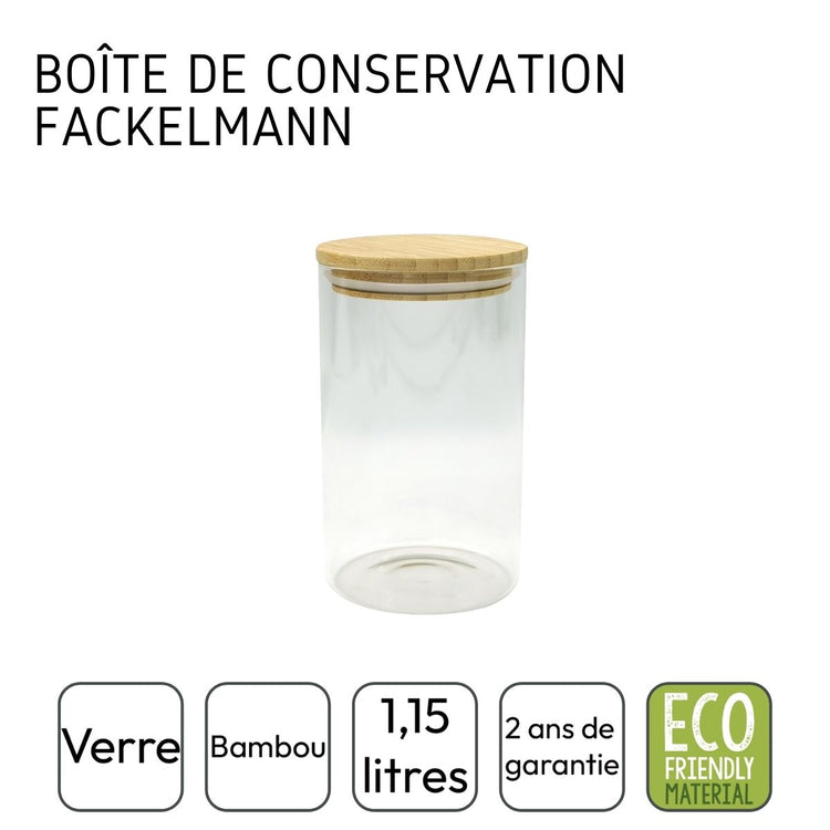 Ensemble de 2 Boîtes de conservation en verre 1,15L avec couvercle en Bambou Fackelmann Eco Friendly