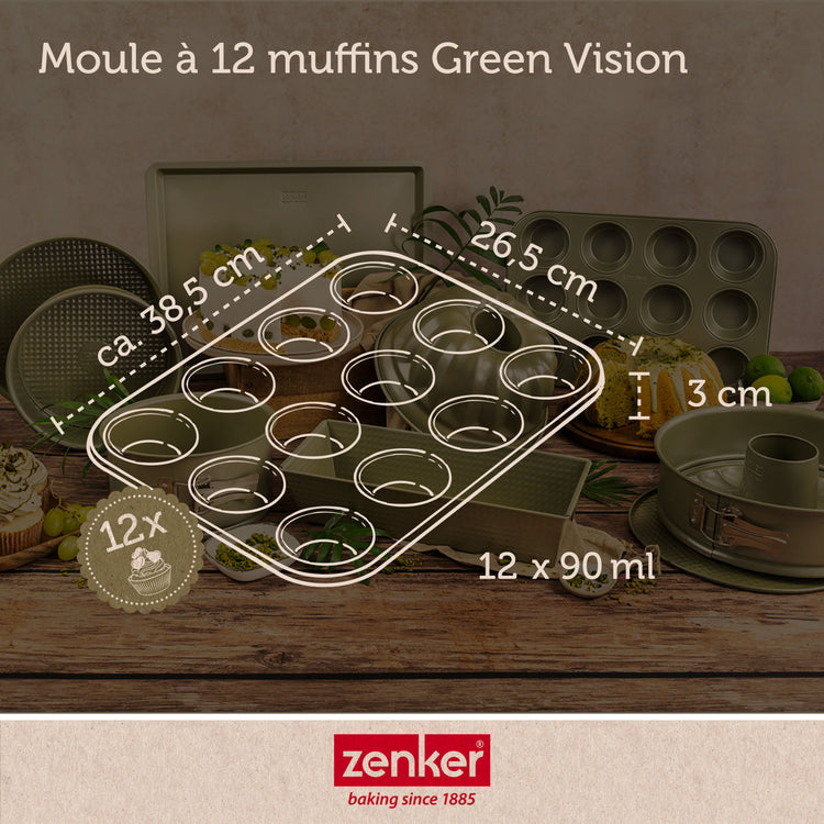 Ensemble de 2 Moules à muffins 12 empreintes 38 x 26 cm Zenker Green Vision