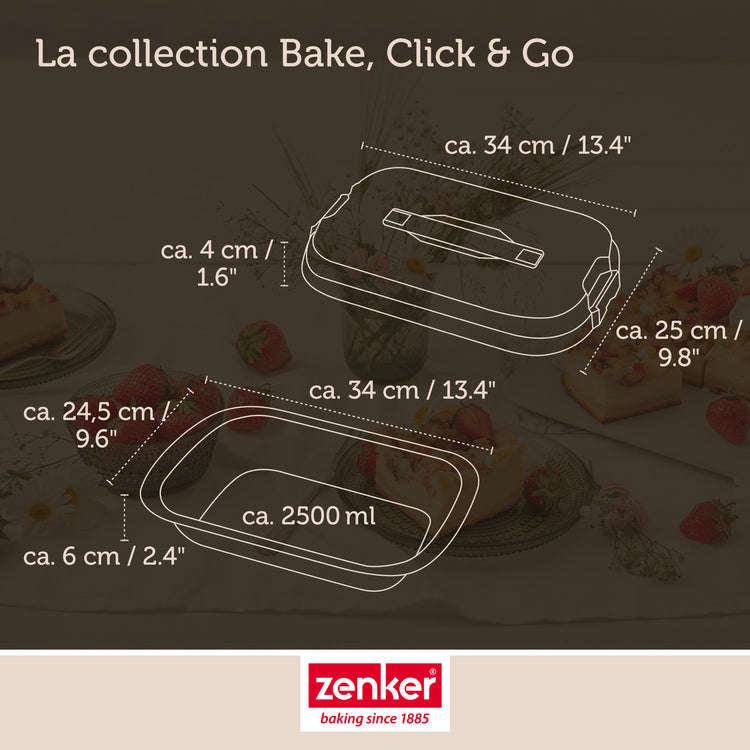 Ensemble de 2 Moules à gâteaux rectangulaire avec couvercle de transport 34 x 24 cm Zenker Bake Click and Go