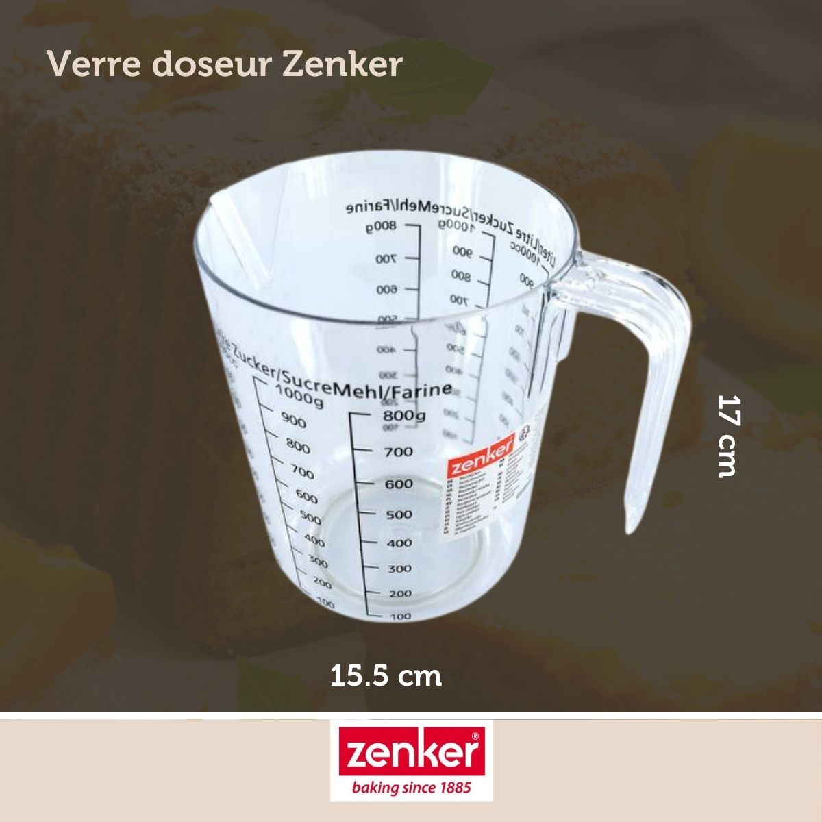Verre doseur en plastique transparent gradué 1 litre Zenker