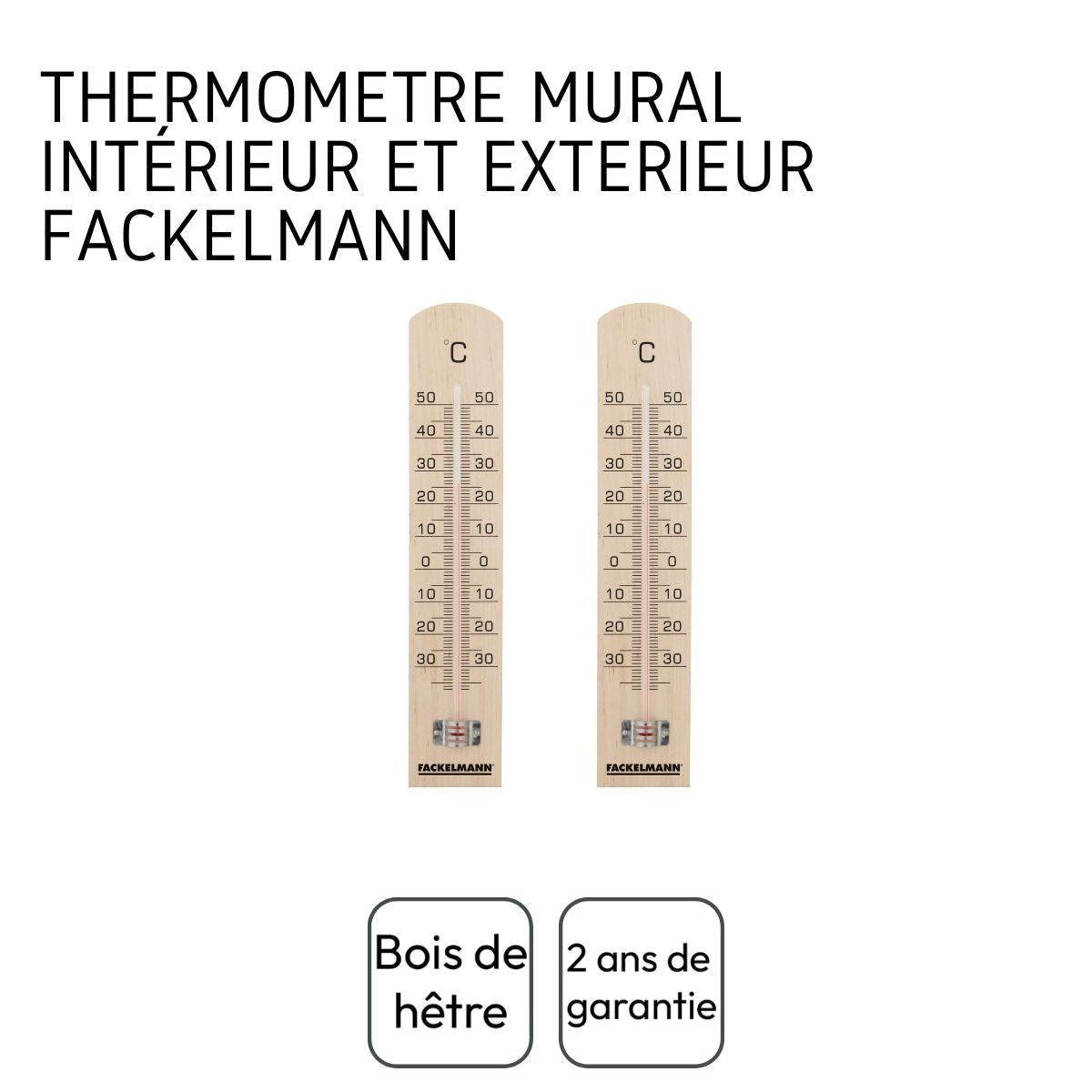 Thermomètre mural intérieur et extérieur en bois Fackelmann Tecno