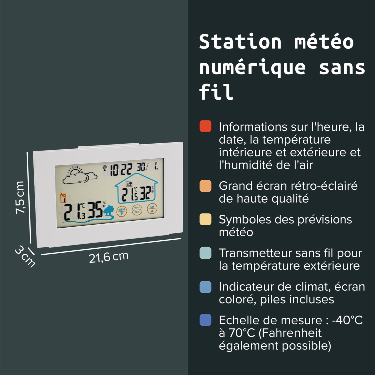 Station météo numérique intérieur / extérieur Fackelmann Tecno