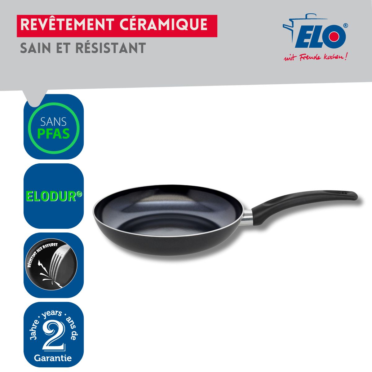 Poêle de cuisson avec revêtement céramique sans PFAS 28 cm Prima Cucina Elo