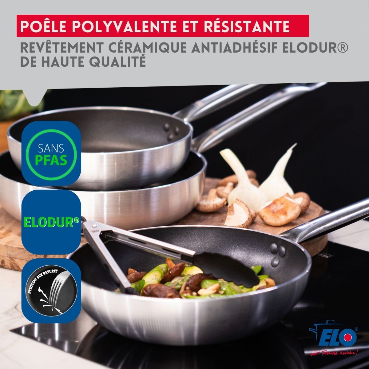 Poêle de cuisson avec revêtement céramique sans PFAS 28 cm Bistro Line Elo