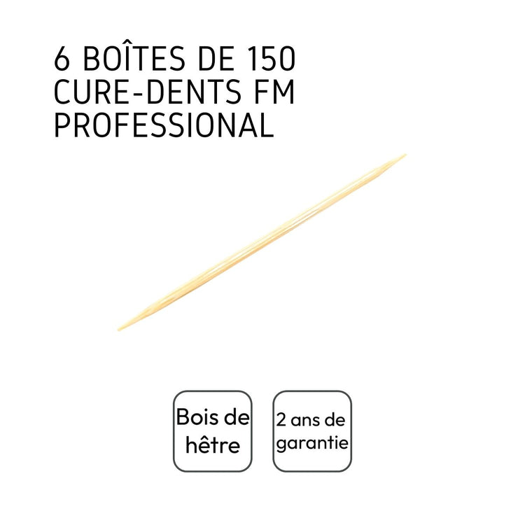 Lot de 6 boîtes de 150 cure-dents en bois FM Professional