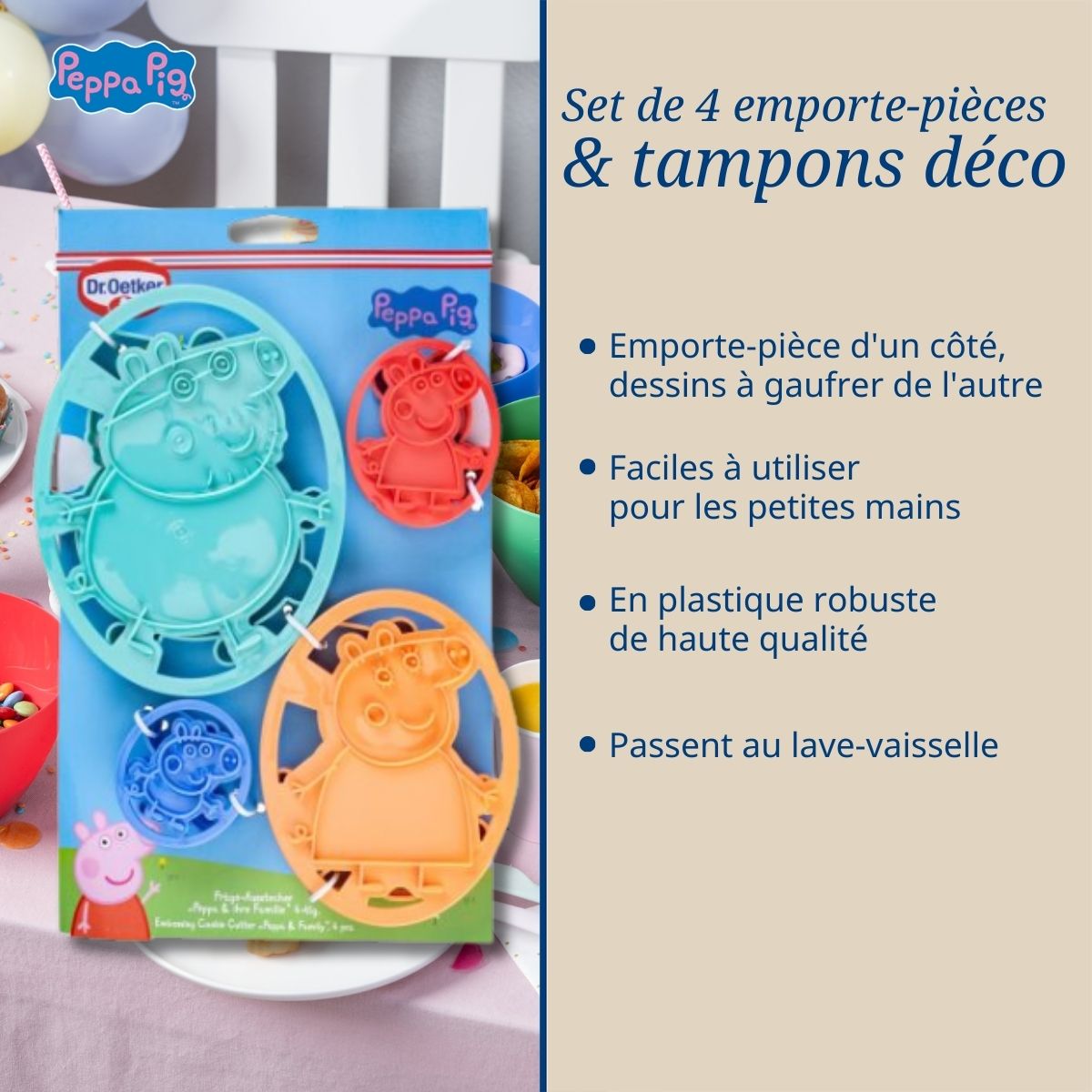 Set de 4 tampons et emporte-pièces pour enfants Dr. Oetker Peppa Pig 